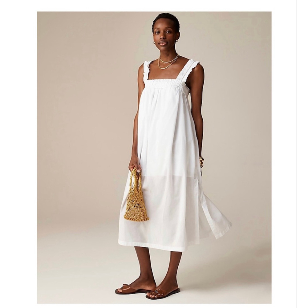 J. Crew New Voille Ruffle Trim Organic Cotton Midi Breezy Dress
